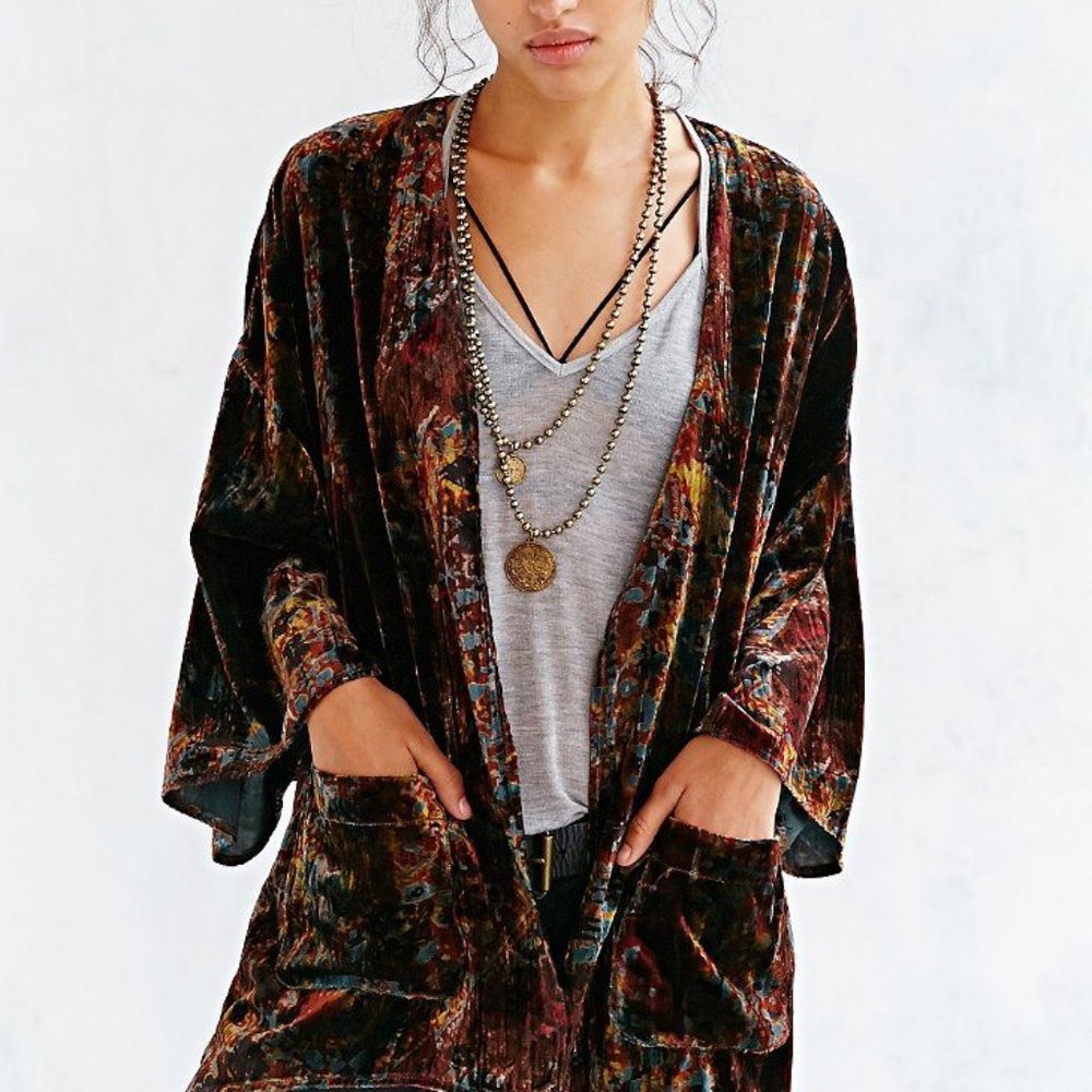 Ecote Multicolor Velvet Open-Front Cardigan